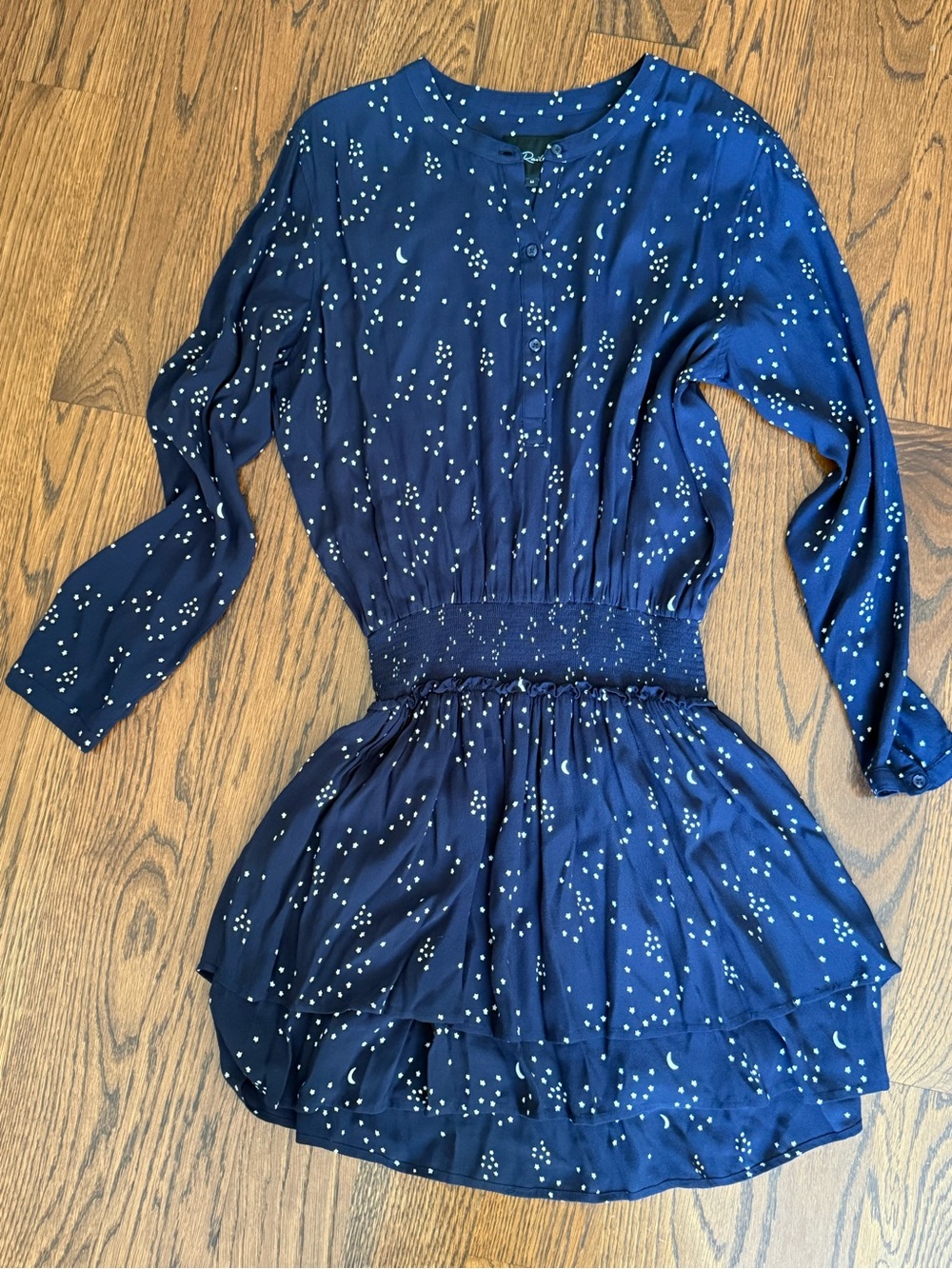 Rails Navy Blue Long Sleeve Star & Dot Tiered Dress - Size M